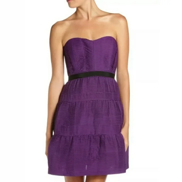 Bcbg pleated chiffon sweetheart neck dress - Picture 2 of 8